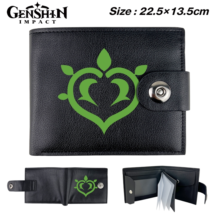 Genshin Impact Anime Leather Magnetic Buckle Two-fold Card Holder Wallet 22.5X13.5CM