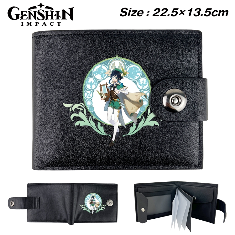 Genshin Impact Anime Leather Magnetic Buckle Two-fold Card Holder Wallet 22.5X13.5CM