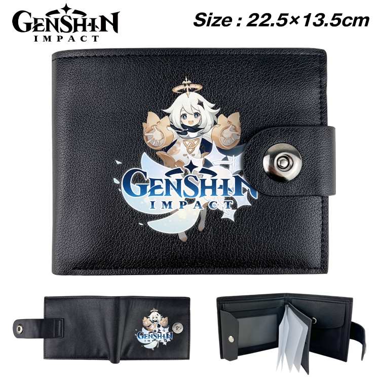 Genshin Impact Anime Leather Magnetic Buckle Two-fold Card Holder Wallet 22.5X13.5CM