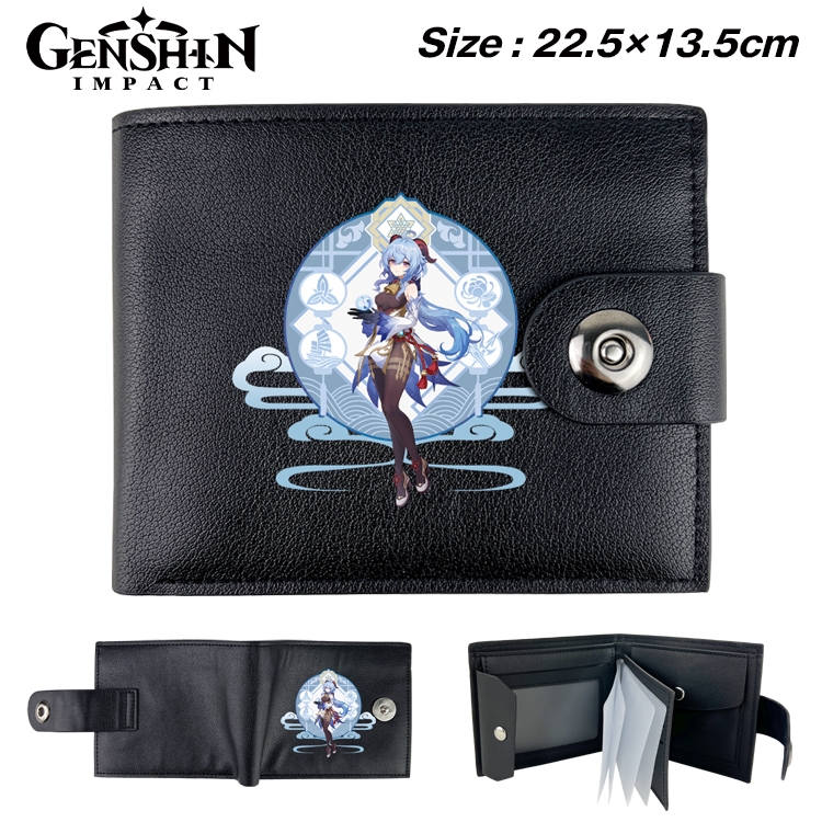 Genshin Impact Anime Leather Magnetic Buckle Two-fold Card Holder Wallet 22.5X13.5CM