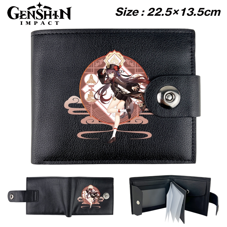 Genshin Impact Anime Leather Magnetic Buckle Two-fold Card Holder Wallet 22.5X13.5CM