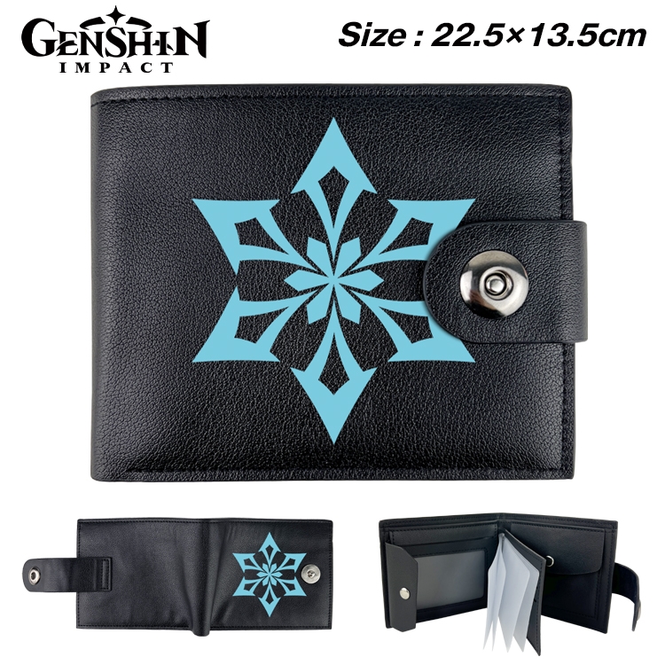 Genshin Impact Anime Leather Magnetic Buckle Two-fold Card Holder Wallet 22.5X13.5CM