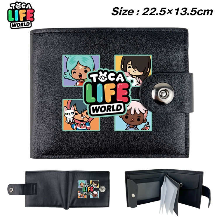 toca life world Anime Leather Magnetic Buckle Two-fold Card Holder Wallet 22.5X13.5CM