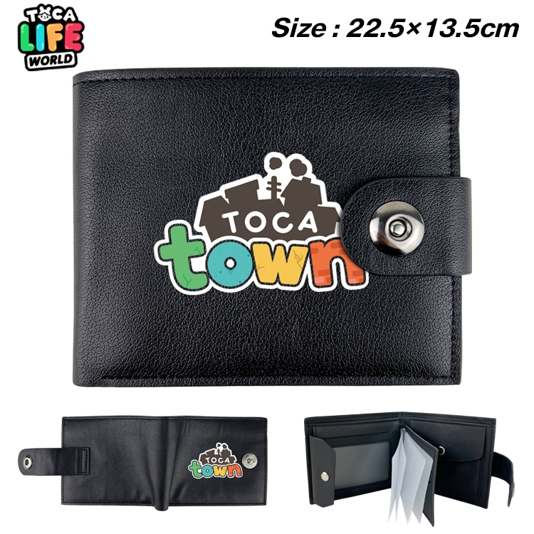 toca life world Anime Leather Magnetic Buckle Two-fold Card Holder Wallet 22.5X13.5CM