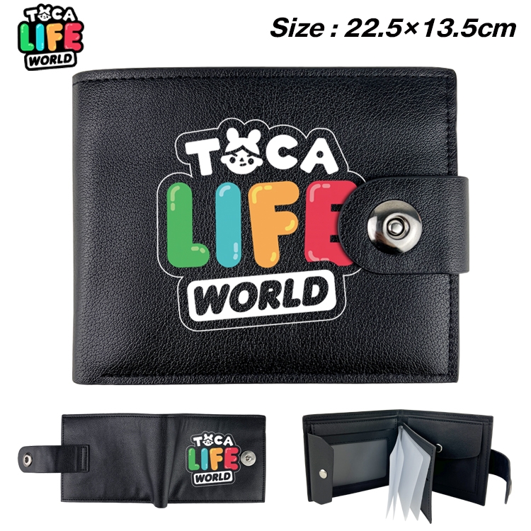 toca life world Anime Leather Magnetic Buckle Two-fold Card Holder Wallet 22.5X13.5CM