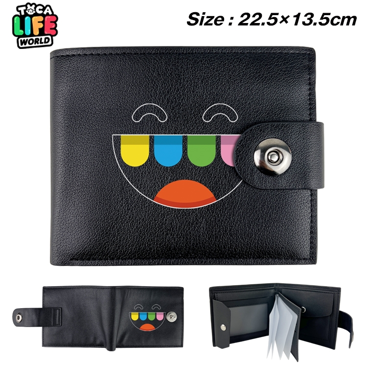 toca life world Anime Leather Magnetic Buckle Two-fold Card Holder Wallet 22.5X13.5CM