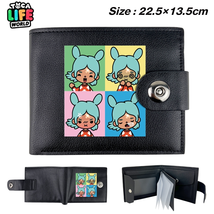 toca life world Anime Leather Magnetic Buckle Two-fold Card Holder Wallet 22.5X13.5CM