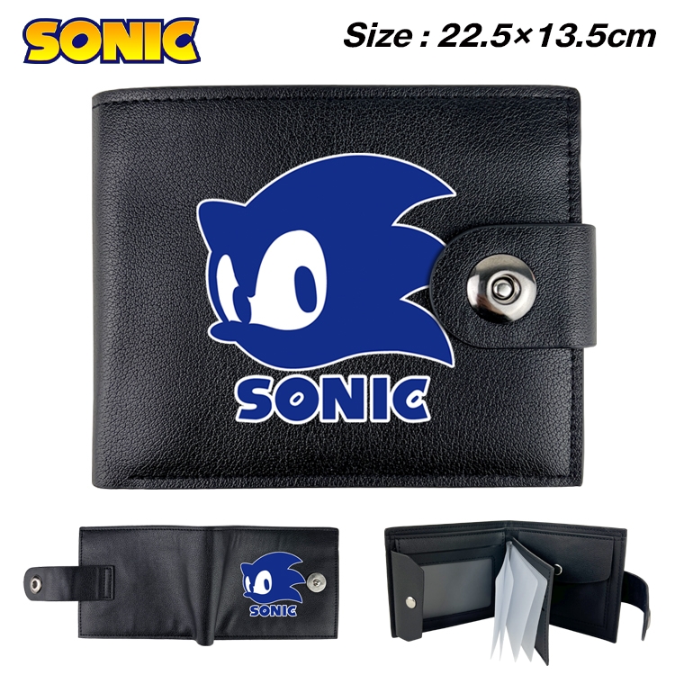 Sonic the Hedgehog Anime Leather Magnetic Buckle Two-fold Card Holder Wallet 22.5X13.5CM