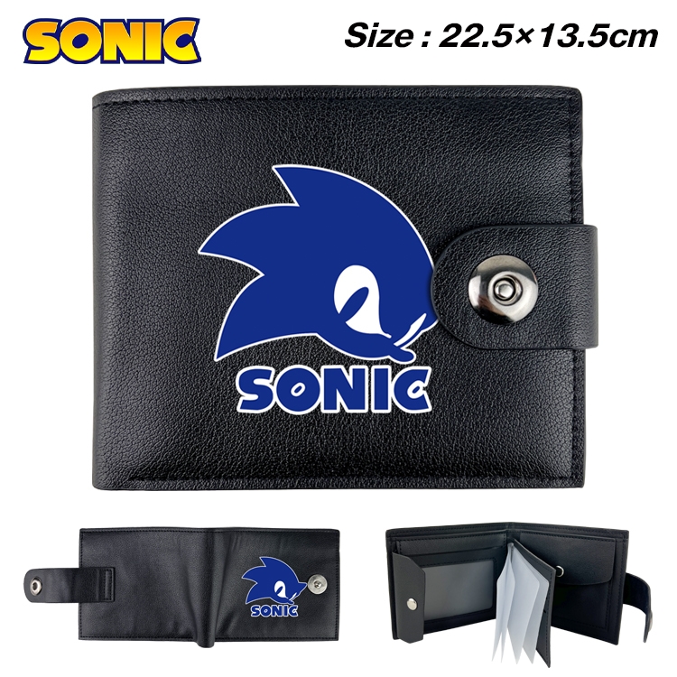 Sonic the Hedgehog Anime Leather Magnetic Buckle Two-fold Card Holder Wallet 22.5X13.5CM