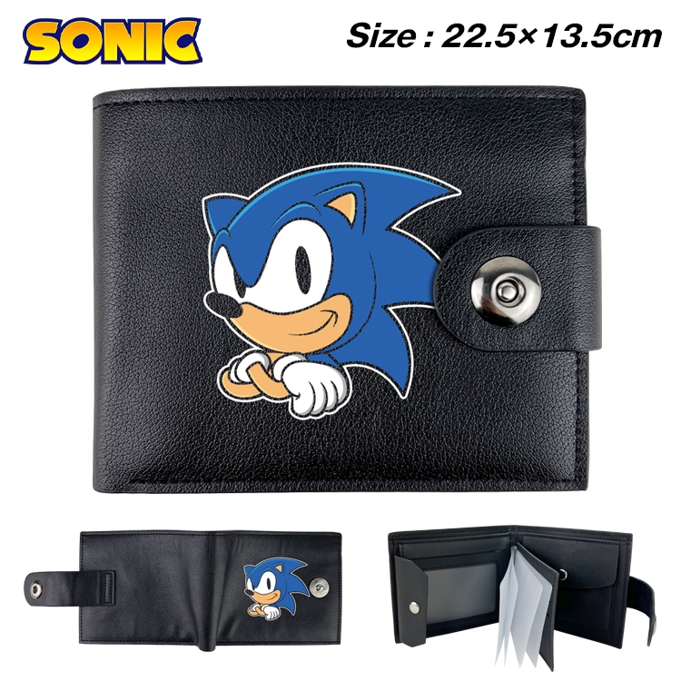 Sonic the Hedgehog Anime Leather Magnetic Buckle Two-fold Card Holder Wallet 22.5X13.5CM