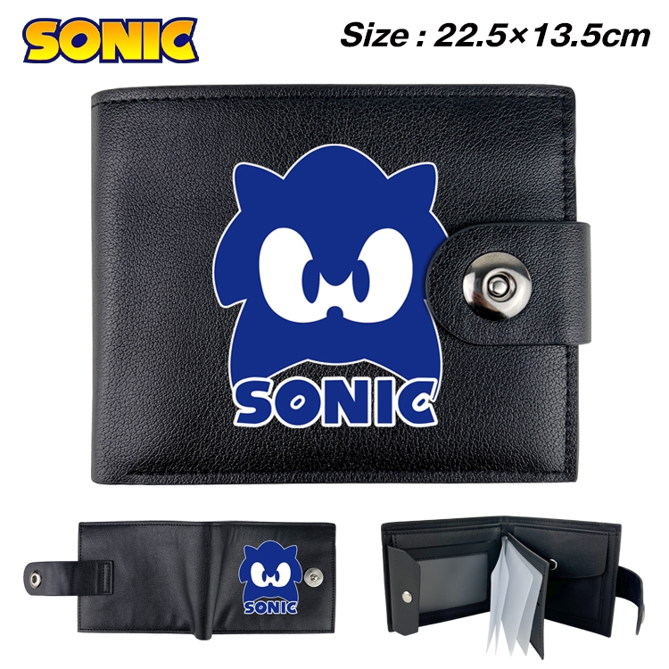 Sonic the Hedgehog Anime Leather Magnetic Buckle Two-fold Card Holder Wallet 22.5X13.5CM