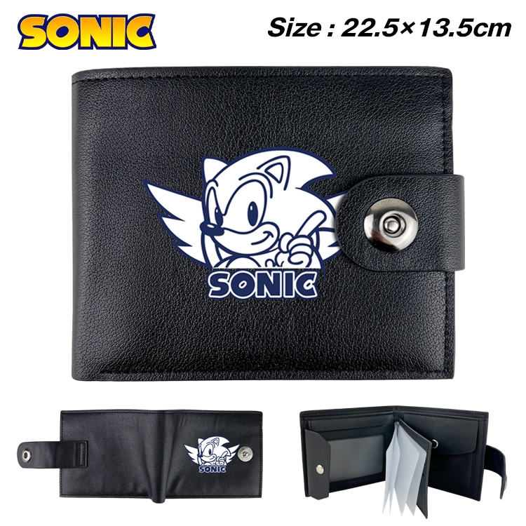 Sonic the Hedgehog Anime Leather Magnetic Buckle Two-fold Card Holder Wallet 22.5X13.5CM