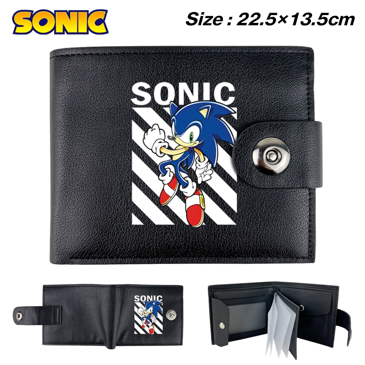 Sonic the Hedgehog Anime Leather Magnetic Buckle Two-fold Card Holder Wallet 22.5X13.5CM