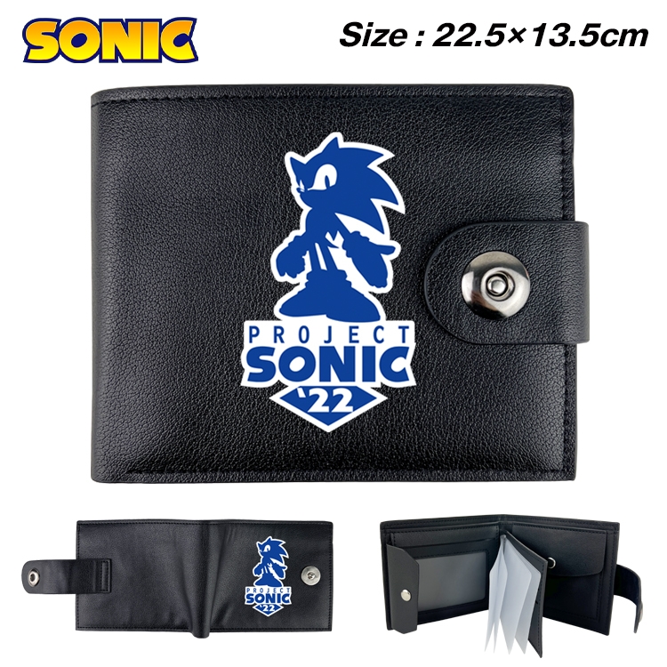 Sonic the Hedgehog Anime Leather Magnetic Buckle Two-fold Card Holder Wallet 22.5X13.5CM