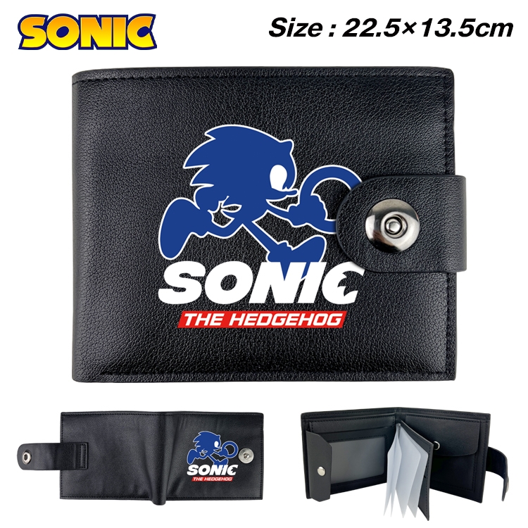 Sonic the Hedgehog Anime Leather Magnetic Buckle Two-fold Card Holder Wallet 22.5X13.5CM