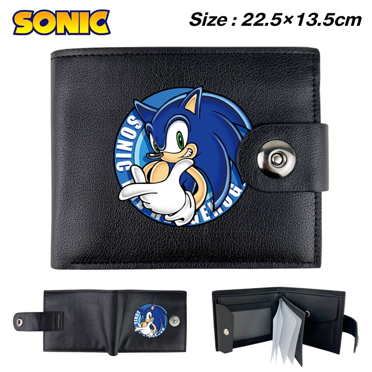 Sonic the Hedgehog Anime Leather Magnetic Buckle Two-fold Card Holder Wallet 22.5X13.5CM