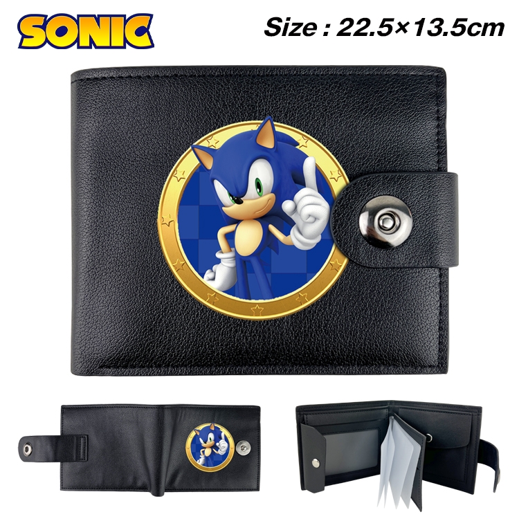 Sonic the Hedgehog Anime Leather Magnetic Buckle Two-fold Card Holder Wallet 22.5X13.5CM