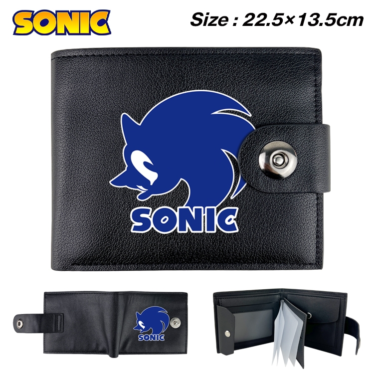 Sonic the Hedgehog Anime Leather Magnetic Buckle Two-fold Card Holder Wallet 22.5X13.5CM