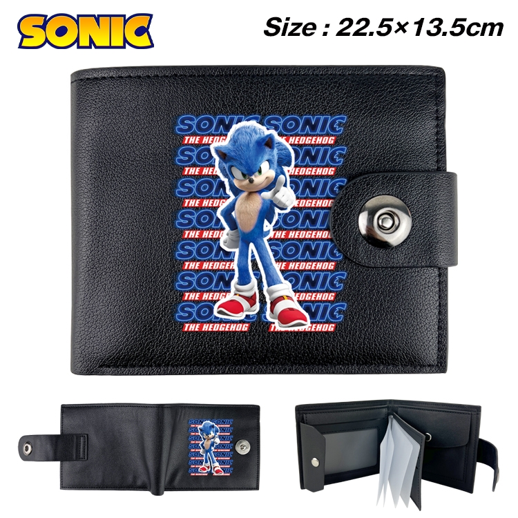 Sonic the Hedgehog Anime Leather Magnetic Buckle Two-fold Card Holder Wallet 22.5X13.5CM