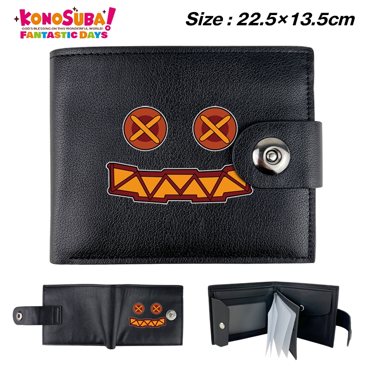 Blessings for a better world Anime Leather Magnetic Buckle Two-fold Card Holder Wallet 22.5X13.5CM