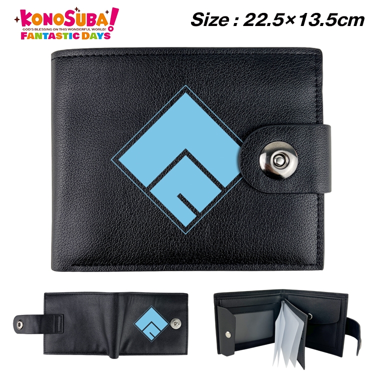 Blessings for a better world Anime Leather Magnetic Buckle Two-fold Card Holder Wallet 22.5X13.5CM