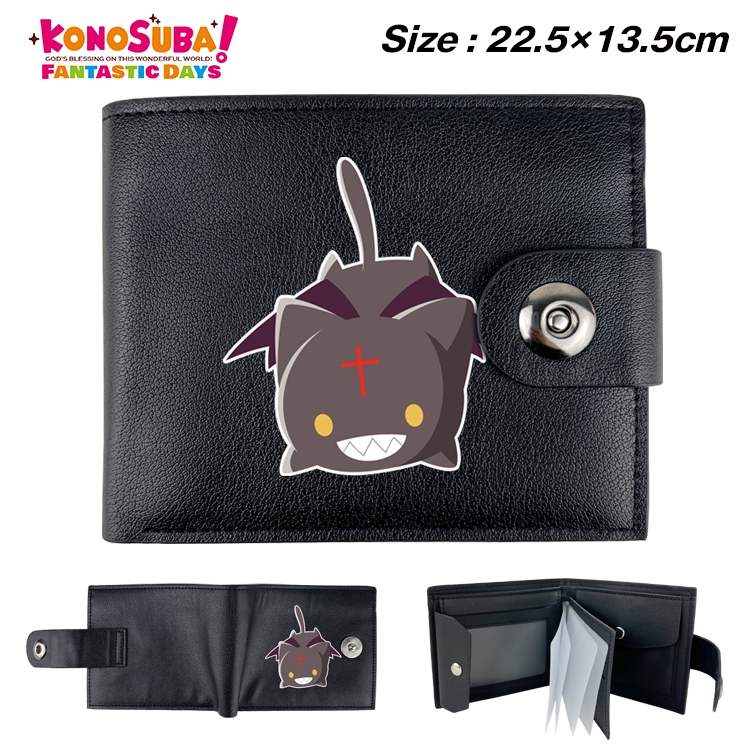 Blessings for a better world Anime Leather Magnetic Buckle Two-fold Card Holder Wallet 22.5X13.5CM