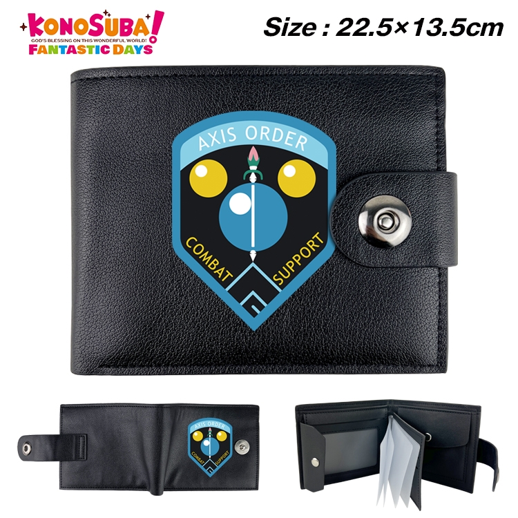 Blessings for a better world Anime Leather Magnetic Buckle Two-fold Card Holder Wallet 22.5X13.5CM