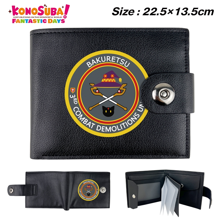 Blessings for a better world Anime Leather Magnetic Buckle Two-fold Card Holder Wallet 22.5X13.5CM