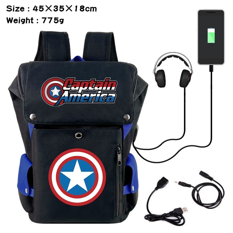 Super hero Canvas Bucket Data Cable Backpack 45X35X18CM 775G