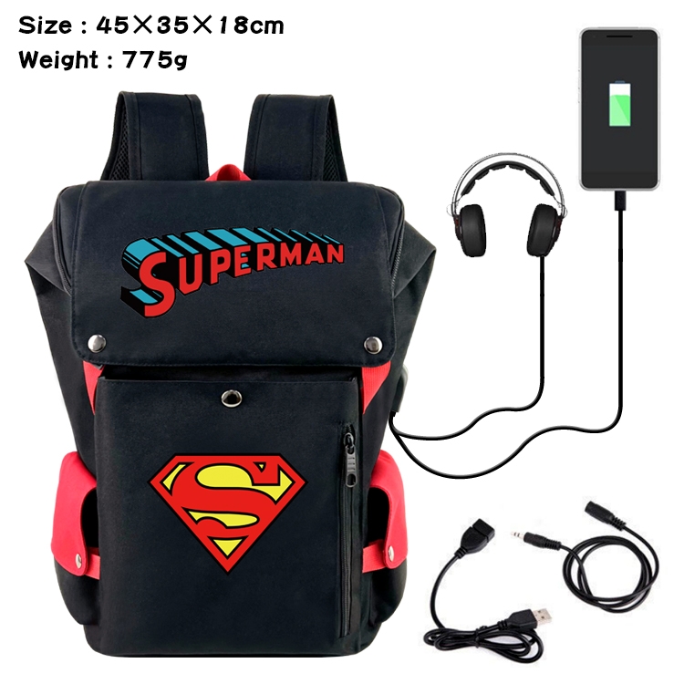 Super hero Canvas Bucket Data Cable Backpack 45X35X18CM 775G