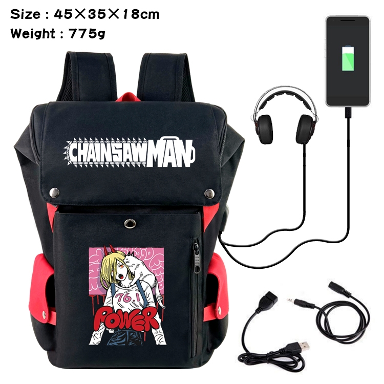 chainsaw man Anime Canvas Bucket Data Cable Backpack School Bag 45X35X18CM 775G