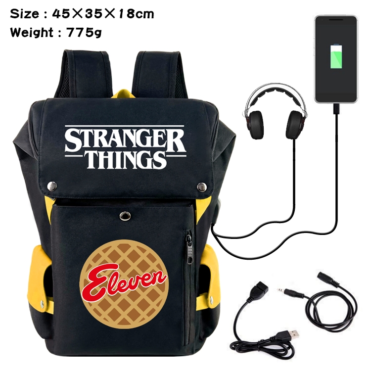 Stranger Things Anime Canvas Bucket Data Cable Backpack School Bag 45X35X18CM 775G