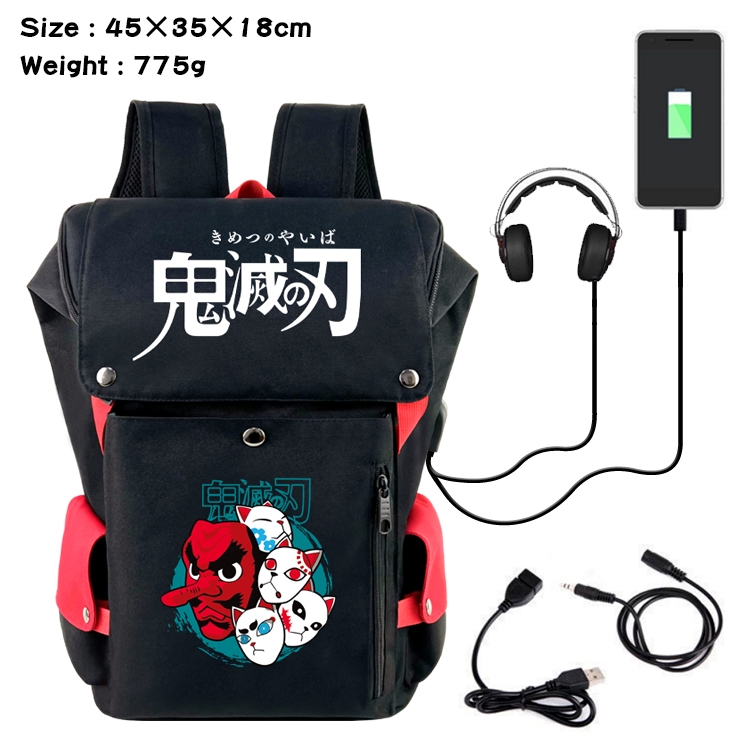 Demon Slayer Kimets Anime Canvas Bucket Data Cable Backpack School Bag 45X35X18CM 775G