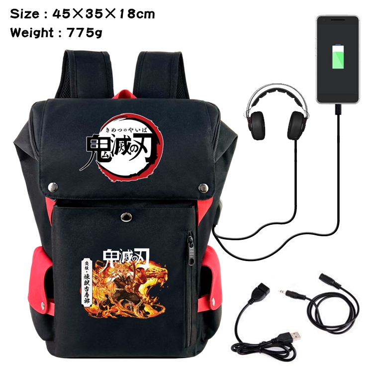 Demon Slayer Kimets Anime Canvas Bucket Data Cable Backpack School Bag 45X35X18CM 775G