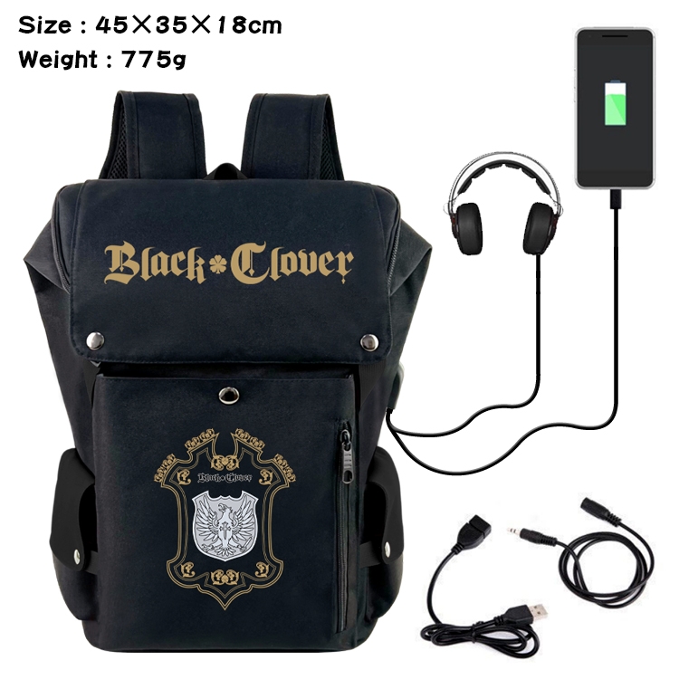 black clover Anime Canvas Bucket Data Cable Backpack School Bag 45X35X18CM