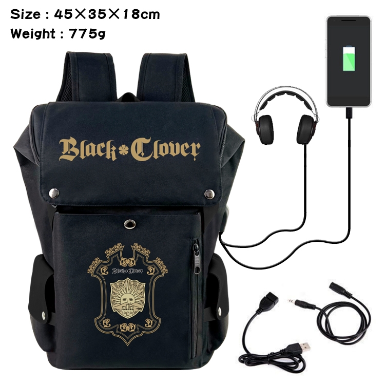 black clover Anime Canvas Bucket Data Cable Backpack School Bag 45X35X18CM