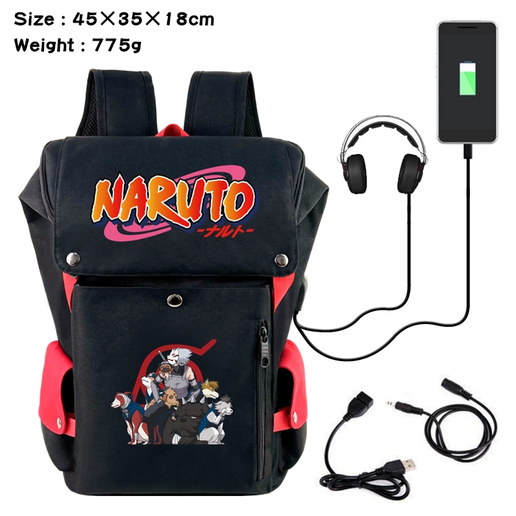 Naruto Anime Canvas Bucket Data Cable Backpack School Bag 45X35X18CM 775G