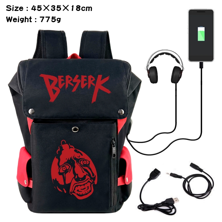 Berserk Anime Canvas Bucket Data Cable Backpack School Bag 45X35X18CM