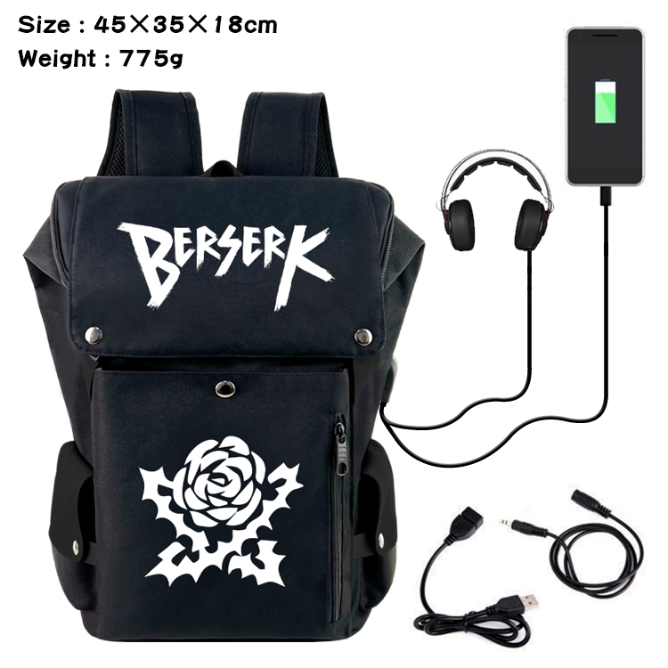 Berserk Anime Canvas Bucket Data Cable Backpack School Bag 45X35X18CM