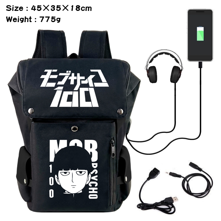 Mob Psycho 100 Anime Canvas Bucket Data Cable Backpack School Bag 45X35X18CM