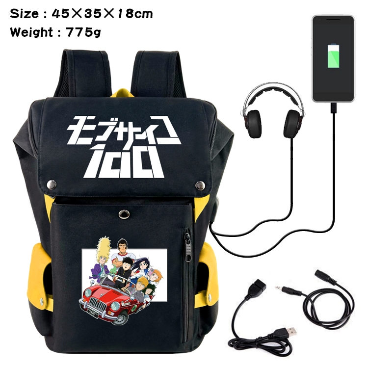 Mob Psycho 100 Anime Canvas Bucket Data Cable Backpack School Bag 45X35X18CM