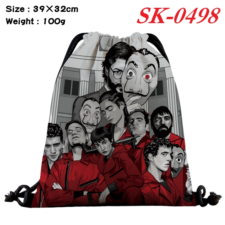 Money Heist  Waterproof Nylon Full Color Drawstring Backpack 39x32cm 100g SK-0498