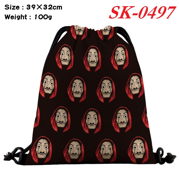 Money Heist  Waterproof Nylon Full Color Drawstring Backpack 39x32cm 100g SK-0497