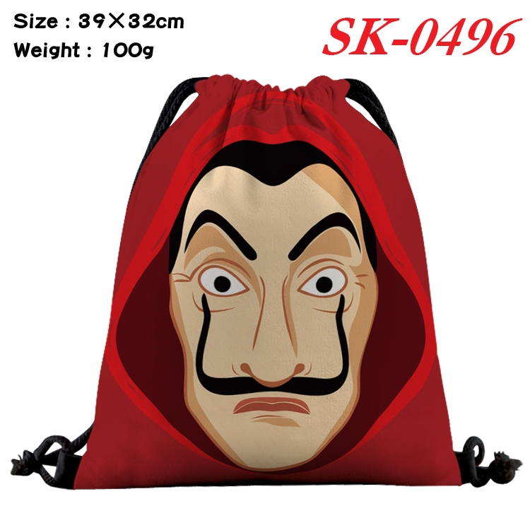 Money Heist  Waterproof Nylon Full Color Drawstring Backpack 39x32cm 100g SK-0496