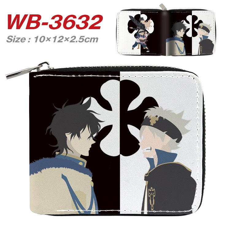 black clover Anime full color pu all-inclusive zipper short wallet 10X12X2.5CM WB-3632A