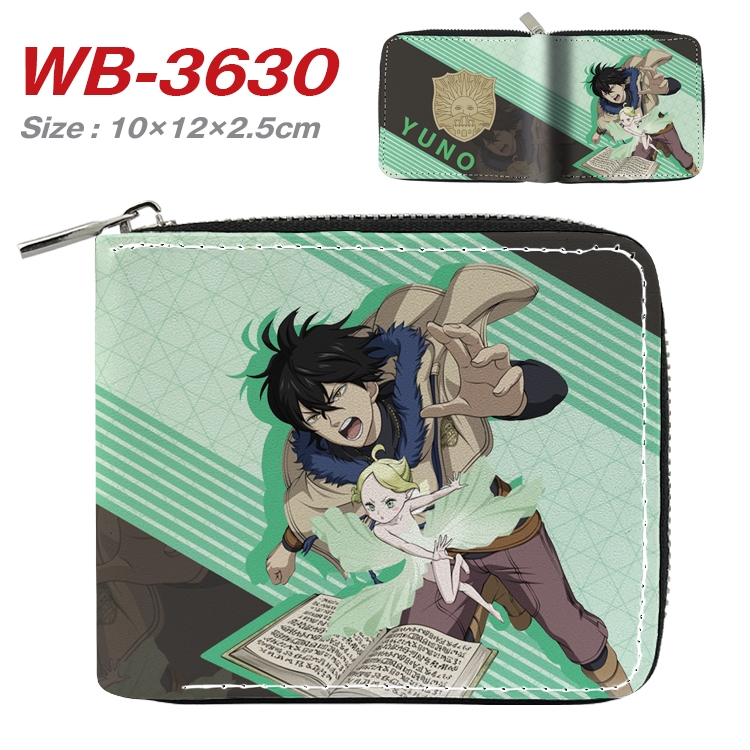 black clover Anime full color pu all-inclusive zipper short wallet 10X12X2.5CM WB-3630A