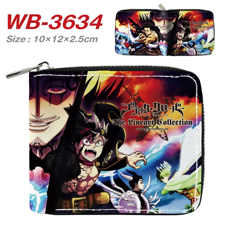 black clover Anime full color pu all-inclusive zipper short wallet 10X12X2.5CM WB-3634A