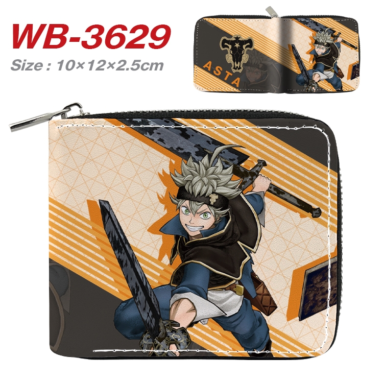 black clover Anime full color pu all-inclusive zipper short wallet 10X12X2.5CM WB-3629