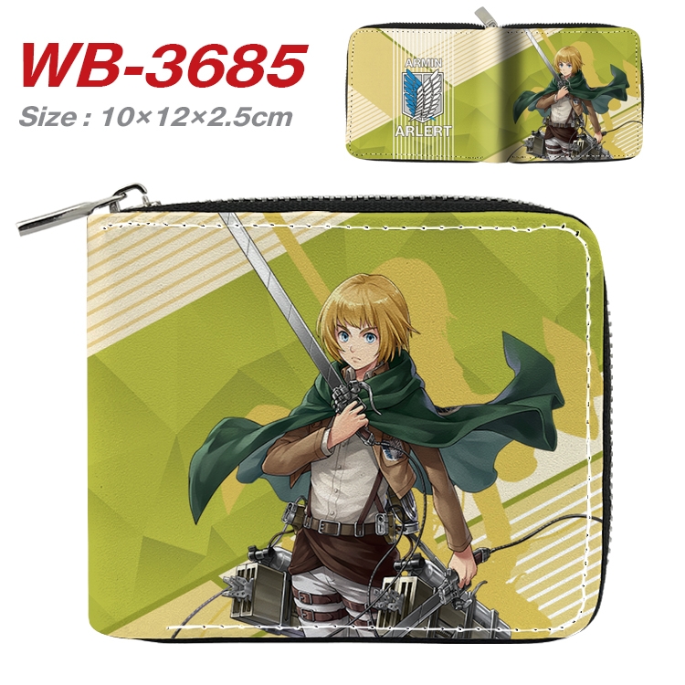 Shingeki no Kyojin Anime full color pu all-inclusive zipper short wallet 10X12X2.5CM WB-3685A