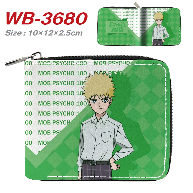 Mob Psycho 100 Anime full color pu all-inclusive zipper short wallet 10X12X2.5CM WB-3680A